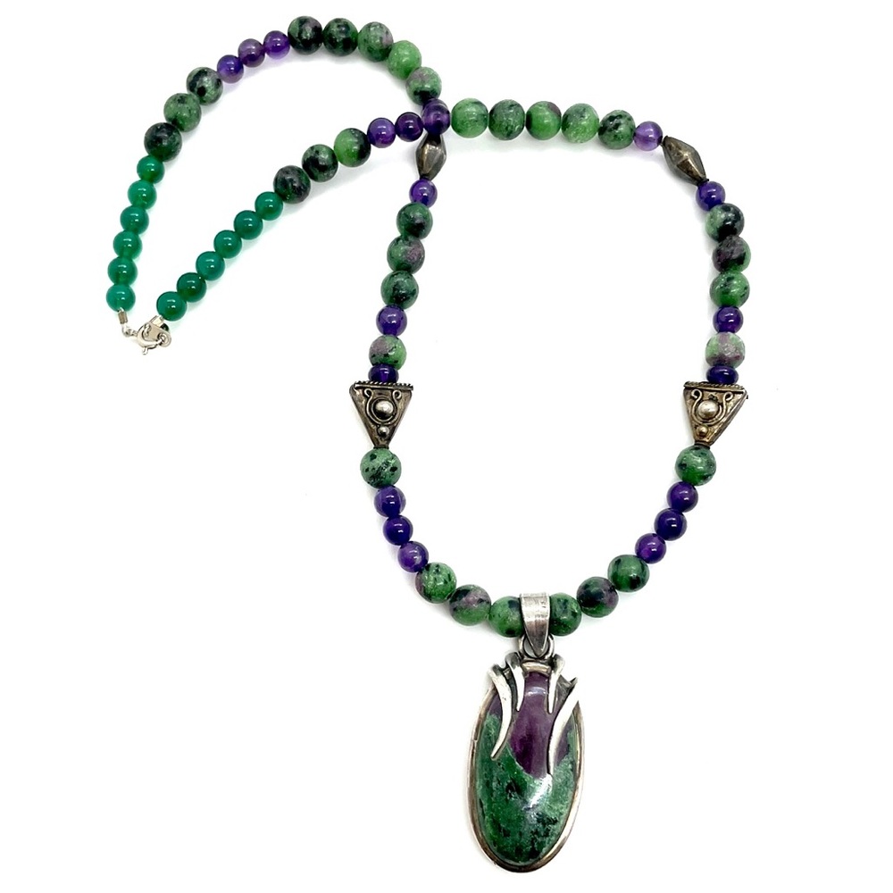 Ruby In Zoisite Natural Beaded Pendant Necklace - image 4